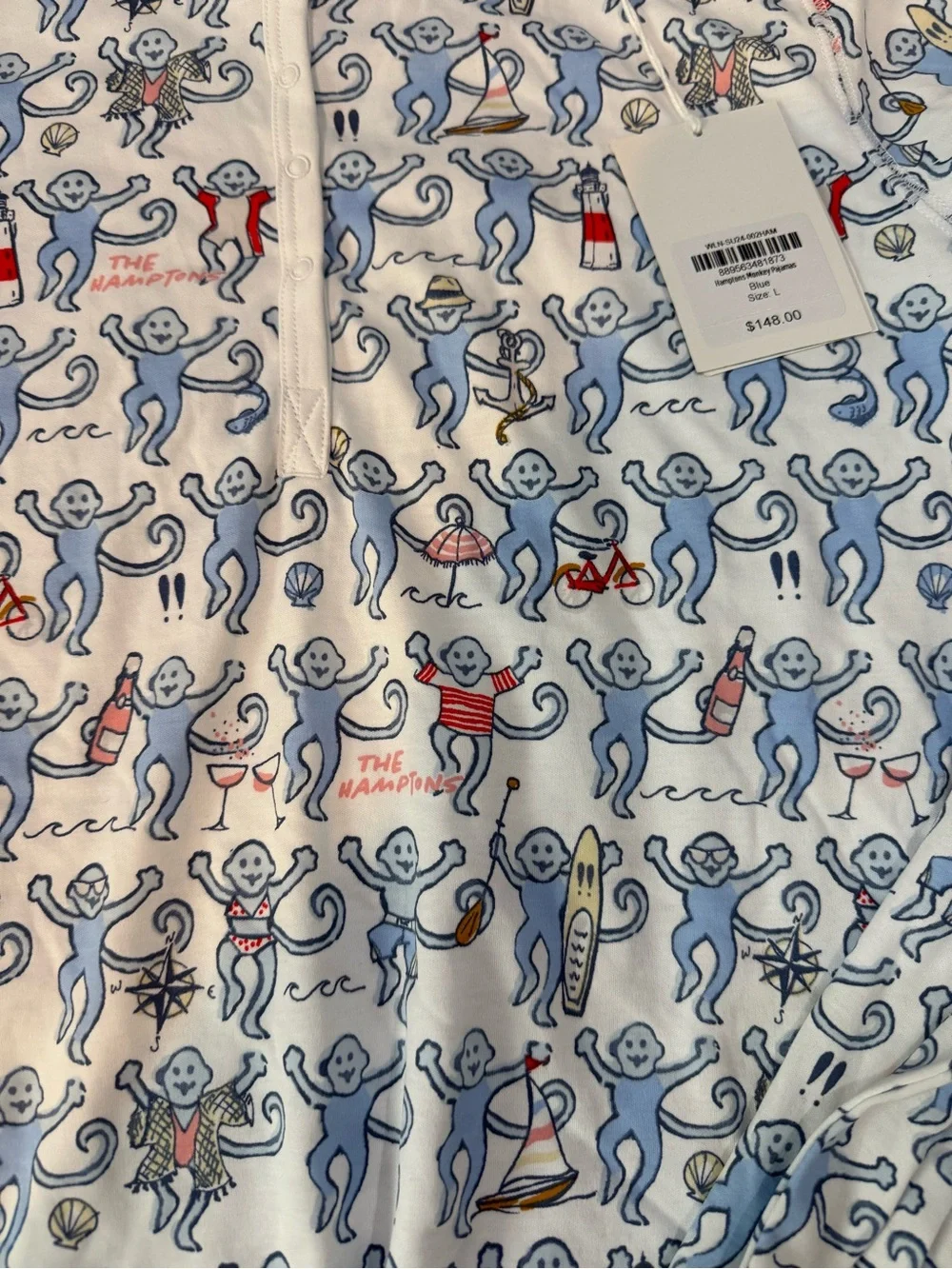 Woman's Long-Sleeve Pajama set in White with Blue Character Print